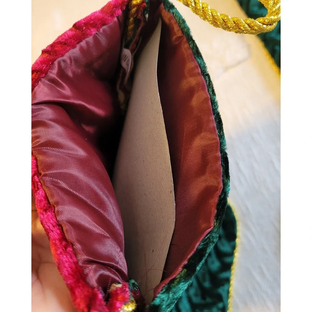 Holiday Style Velvet Christmas Stocking Green Red Gold Snowflake Beaded 8x19 NEW